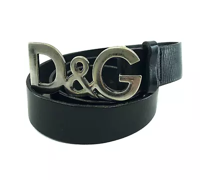 Men's Dolce Gabbana Leather Black Belt Big Logo D&G Buckle Italy Size 105 • $154.14