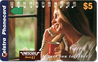 Telstra $5 Multi Hole Phonecard-Nescafe Blend 43-It Gets You Together • $4