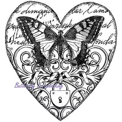 BUTTERFLY Heart Collage Cling Unmounted Rubber Stamp MAGENTA C43006-J NEW • $10.02