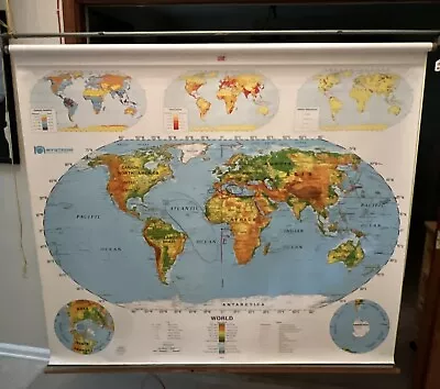 VTG 1996 Edition Nystrom World United States School Pull Down Map 65” X 60” #14 • $152.99