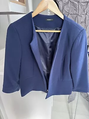 Blue 3/4 Sleeve  Jacket Collarless Crop Jacket Size 14 By ROMAN • £0.99