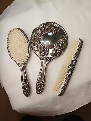 Vintage Godinger Silver Art Vanity Set  Hand Mirror Brush Comb  • $15