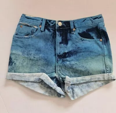 Topshop Tie Dye Acid Wash Denim Shorts W 25  Size 6 Hot Pants Summer BNWT  • £2.99