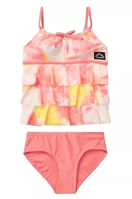 Justice Girls Tankini Swimsuit 2 Piece Set Pink Tie Dye Logo Size 16/18 • $21.99