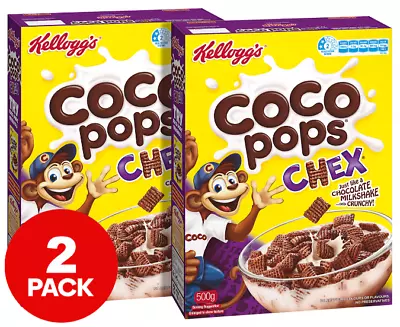 2 X Kellogg'S Coco Pops Chex 500G Box Milky Crunchy Breakfast Cereals Oat Snack • $19.99