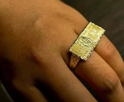 Men's Hundred Dollar Bill Money 2 Finger Ring Solid Metal 14K Yellow Gold Plated • $164.34