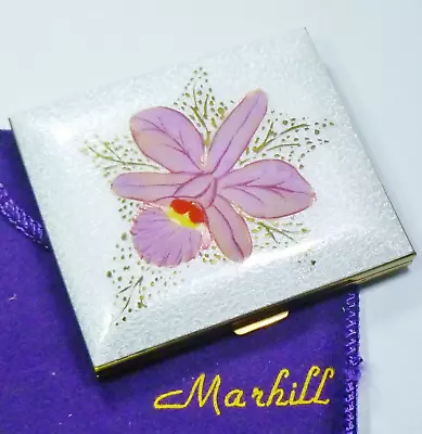 Vintage Marhill Fifth Ave NY Guilloche Enamel Orchid Flower Powder Compact • $27.77