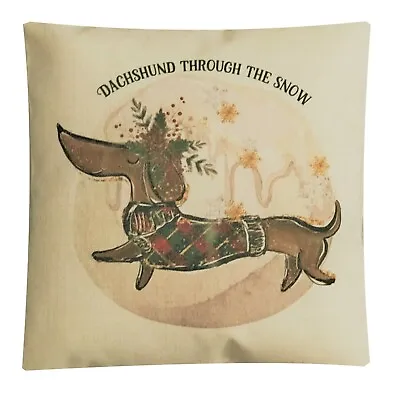 £11.99 • Buy Christmas Cushion 'dachshund Through The Snow',cover Only Or Complete With Pad