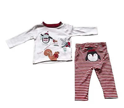 Mothercare Baby Christmas Pyjamas Festive Embroidered Red & White Soft Cotton  • £7.99