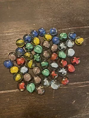 Vintage Lot Of 48- FLAT Cats Eye Flat Glass Marbles -Various Colors • $15