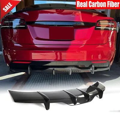 For Tesla Model S 2021-2023 Real Carbon Fiber Rear Bumper Diffuser Lip Body Kits • $499.99