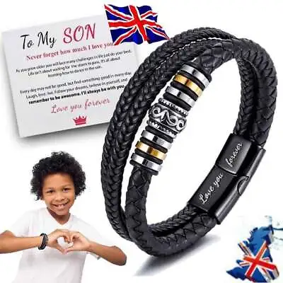 To My Son Love You Forever Leather Braided Bracelet Wristband With Gift Card/UK • £4.67