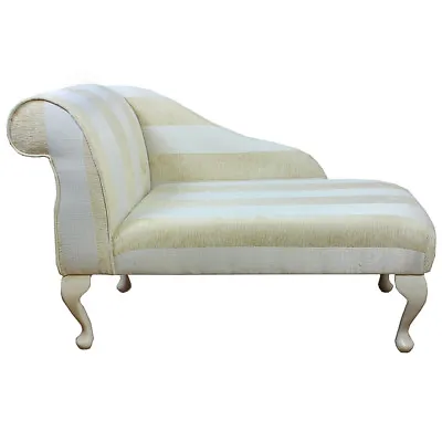 41  Small Chaise Lounge Sofa Seat Chair Gold Stripe Fabric Queen Anne UK • £325.28