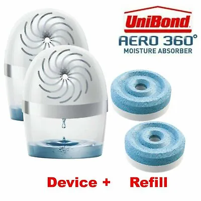 2 Unibond Aero 360 Pure Moisture Absorber Dehumidifier Anti Mould Device +Refill • £40.60