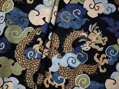 Drapery Upholstery Fabric Heavy Wt. Cotton Large Dragon Design - Marine Multi • $25.88