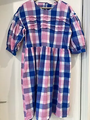 GORMAN Dillon Check Dress - Size 12 - Cotton - Pink And Blue - Pockets! • $65