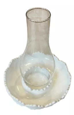 Fenton Milk Glass White Hobnail Dish Hurricane Glass Candle Holder 8” READ • $24.99