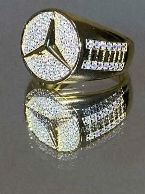 Men's Mercedes Wedding Ring 1.90 Ct Round Simulated Diamond 14k Yellow Gold Fn • $210.79