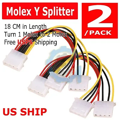 2X 4-pin Molex Male Y-Splitter 4 Pin Molex Dual Female IDE Power Cable Adapter • $3.75