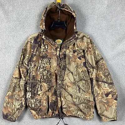 Vtg Cabelas Jacket Mens Large Camo Dry Plus Anorak Fleece Hooded Made In USA • $49.95