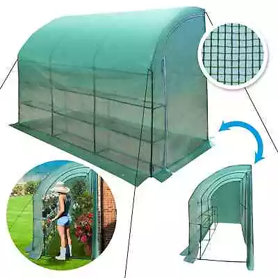 Walk-In Lean To Wall Greenhouse With Roll Up Windows And Door With PE Cover • £42.99