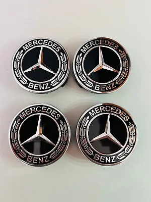 $14.99 • Buy 4 Wheel Center Caps 75mm Classic Black Fits Mercedes Benz MB AMG Fast Free Ship!