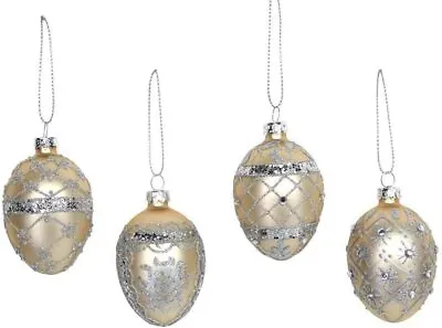 £14.99 • Buy Gisela Graham Set Of 4 Gold Glass Egg Christmas Tree Bauble Decorations (5cm)