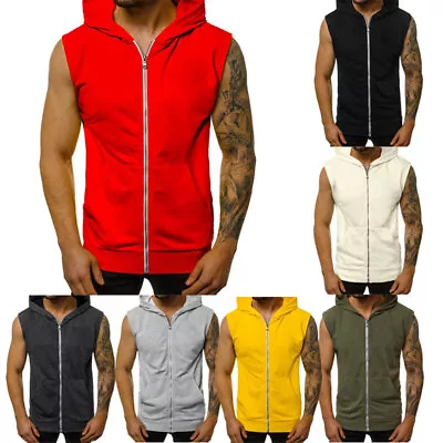 Casual Men Sleeveless Zip Up Hooded Sweatshirt Sport Hoodie Vest Coat Waistcoat~ • $13.94