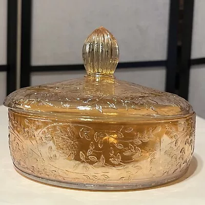 Jeannette Glass Floragold  Louisa  Covered Candy Dish Pristine Vintage Condition • $21.99