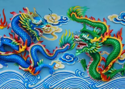 Chinese Dragon Blue And Green Sea Ocean Waves Ceramic Tile Mural Backsplash • $179