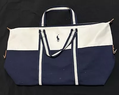 Polo Ralph Lauren Duffel Bag Navy Blue White Pony Logo Gym Weekender Overnight • $29.99