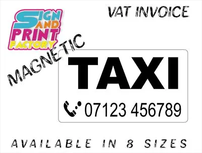 Customised Magnetic Sign - TAXI - Car Van Bus - Add Your Phone Number • £7.99