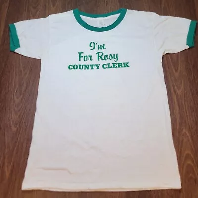 Vintage 80s Ringer T-Shirt Rosy County Clerk Political Paper Thin Single Stitch  • $19.99