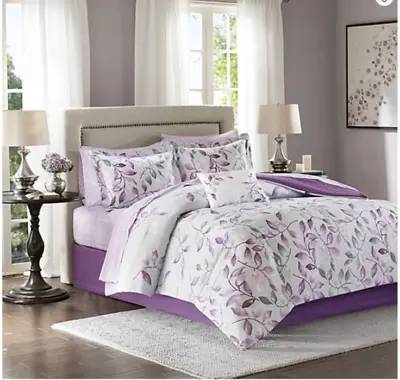 Madison Park Essentials  Comforter & Cotton Sheet Set 7 Pcs  Floral Purple Eden • $69.95