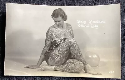 REAL PHOTO BETTY BROADBENT TATTOOED LADY TATTOO Vintage POSTCARD Circus Act RPPC • $199.90