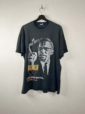 VINTAGE 90s MALCOLM X ASSASSINATION SHIRT SZ XL BLK SINGLE STITCH THRASHED FADED • $260