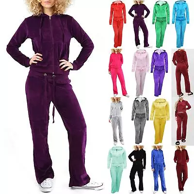 Ladies Womens Jogging Loungewear Velvet Velour Bottom Hooded Hoodies Tracksuit • £15.25