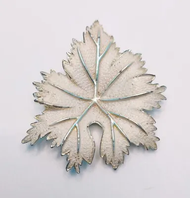Vintage Maple Leaf Brushed White & Silver Tone Brooch Pin 2.5  L X 2  W • $12.74