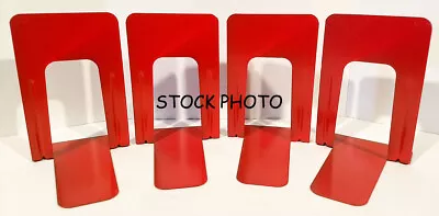 Lot Of (4) Red Vintage METAL LIBRARY BOOKENDS ~ Book Ends ~ 2 Pair ~ 9  Tall • $15.99