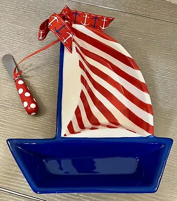 Mud Pie Sailboat Red White And Blue Patriotic Divided Dish 8 X10  • $14.99