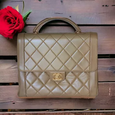 Chanel Vintage Kelly Top Handle Bag Quilted Lambskin Jumbo Beige Series 3 • $2900