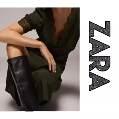 NWT Zara Forest Green Lace Trim Midi Dress (xs) As Seen On TV • $58