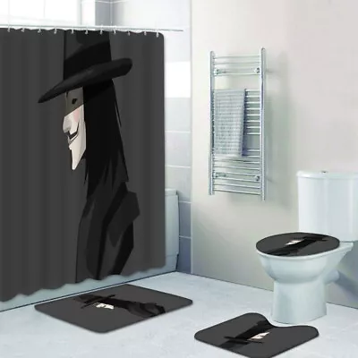 $46.54 • Buy V For Vendetta 4pcs Bath Rugs Set Shower Curtain Anti-slip Mat Toilet Lid Cover