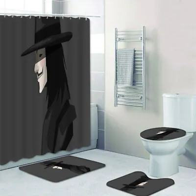 V For Vendetta 4pcs Bath Rugs Set Shower Curtain Anti-slip Mat Toilet Lid Cover • $46.54