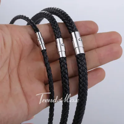 4/6/8mm Black Rope Leather Cord Necklace Stainless Steel Magnetic Clasp 16 -24  • $7.59