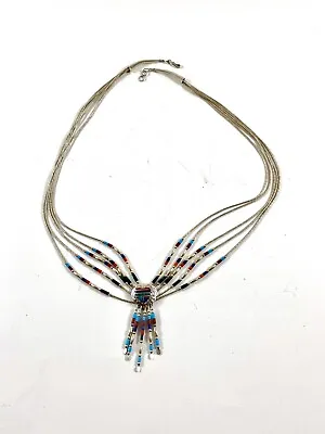 Southwestern QT Style 925 Sterling Silver Turquoise Coral Inlaid Necklace 20” • $58