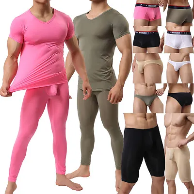 Men's Smooth Bodybuilding Gym T-shirt Long Pants Boxers Shorts Briefs Underwear • £8.94