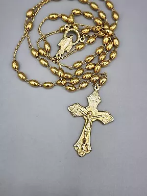 Vintage Rosary Gold Tone Metal Prayer Beads Italy • $15