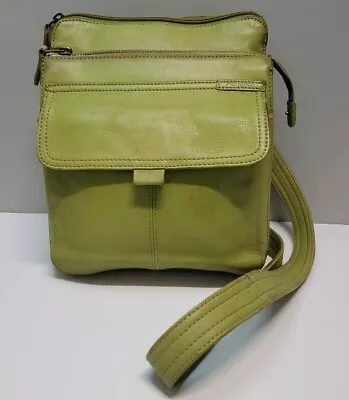 Fossil Genuine Lime Green Leather Shoulder Bag Purse With Multiple Pockets  • $20