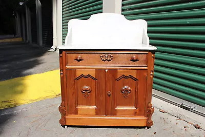 Superb Large Walnut Victorian Renaissance Revival Marble Top Washstand Cabinet • $968